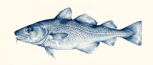Blue Watercolor Atlantic Cod Illustration