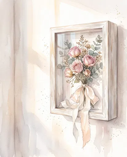 Watercolor Wedding Bouquet Shadow Box Illustration