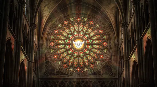Cathedral Rose Window With White Dove