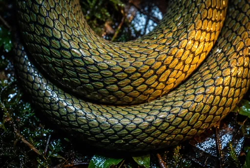 Macro Close-Up of Coiled Snake Scales