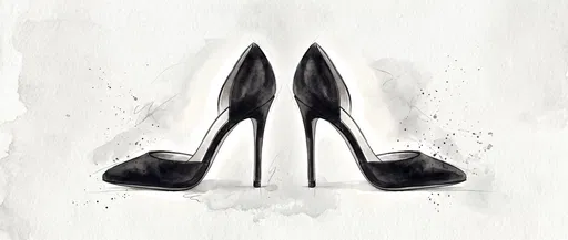 Watercolor Illustration of Black Stiletto Heels