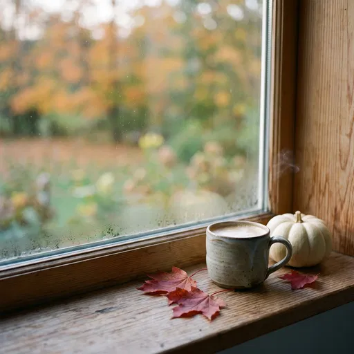 Cozy Autumn Windowsill With Latte And Pumpkin