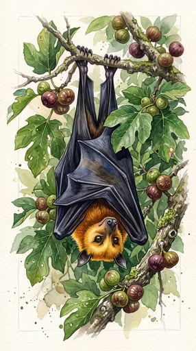 Watercolor Illustration of Golden-Crowned Flying Fox