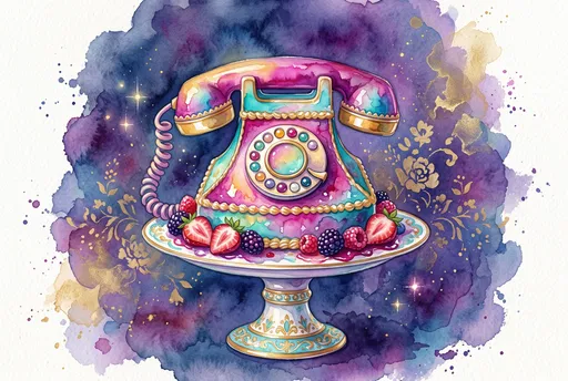 Watercolor Vintage Rotary Telephone Cake Illustration
