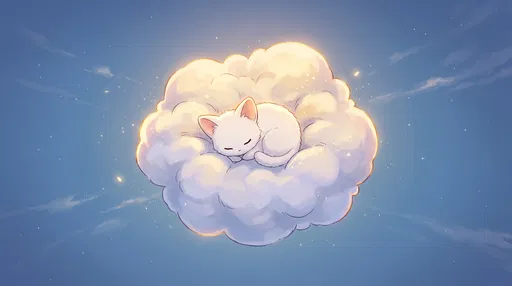 White Kitten Sleeping on Fluffy Cloud