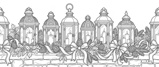 Christmas Lanterns And Garland Coloring Page