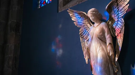 Alabaster Angel Statue with Stained Glass Light