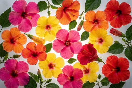 Vibrant Backlit Tropical Hibiscus Flat Lay