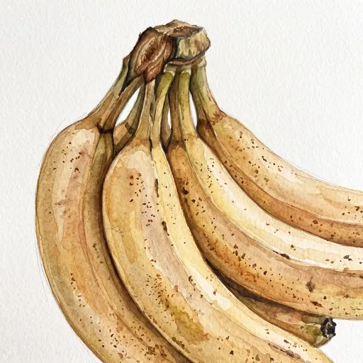 Botanical Watercolor Illustration of Ripe Bananas