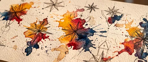 Watercolor Geometric Star Tattoo Flash Art
