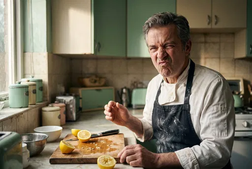 Chef Making Sour Face With Lemons