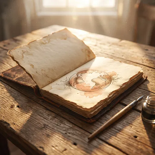 Vintage Sketchbook With Sepia Earth Drawing
