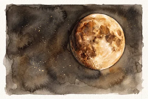 Warm Watercolor Gibbous Moon Night Sky
