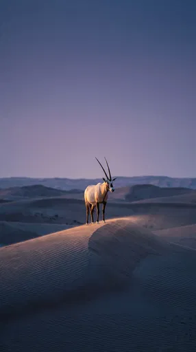 Arabian Oryx on Desert Dune at Twilight