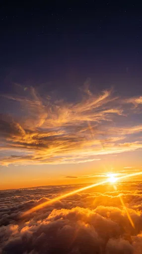 Golden Sunset Above Clouds With Starry Sky