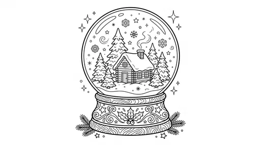 Winter Cabin Snow Globe Coloring Page