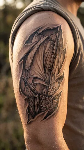 3D Sailboat Tattoo on Arm