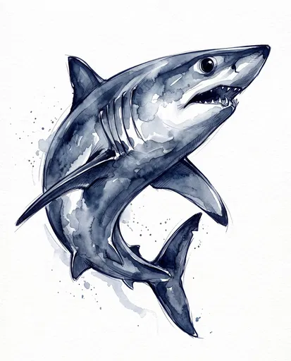 Indigo Watercolor Mako Shark Illustration