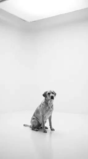 Monochrome Labrador Sitting in White Studio