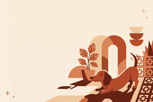 Mid-Century Modern Terracotta Dachshund Illustration