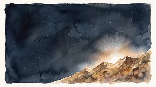 Watercolor Lunar Ridge and Night Sky