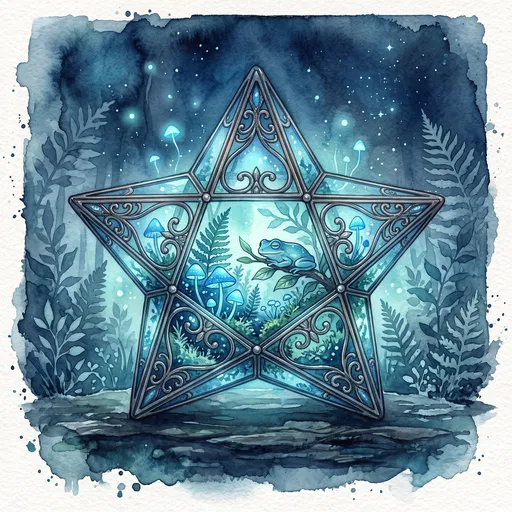 Watercolor Star Terrarium with Blue Frog