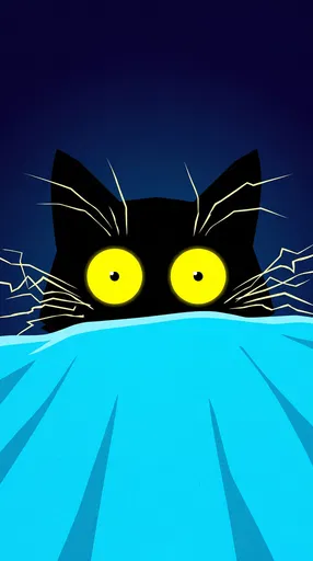 Wide-Eyed Black Cat Peeking Over Blanket