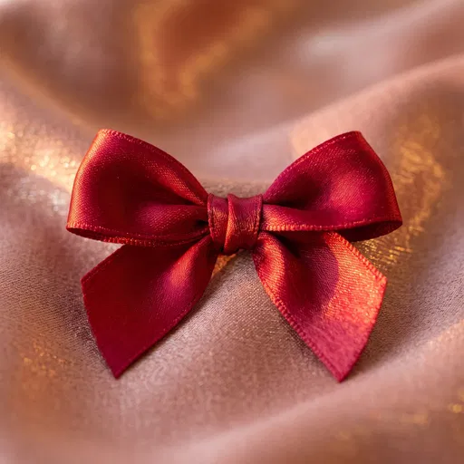 Red Satin Bow on Rose Gold Fabric