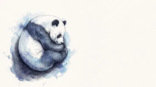 Sleeping Giant Panda Watercolor and Ink Illustration
