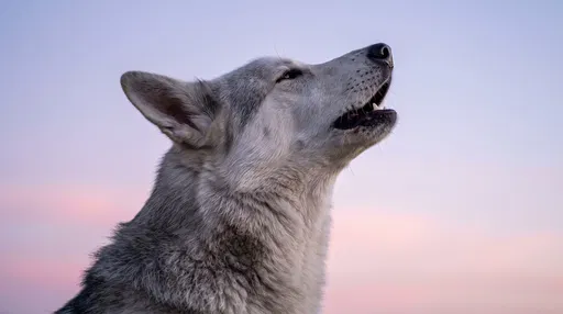 White Shepherd Husky Mix Howling at Dusk