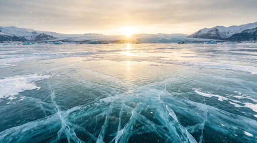 Frozen Glacial Lake at Sunrise