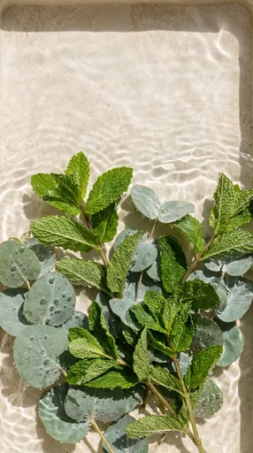 Mint and Eucalyptus Submerged in Water