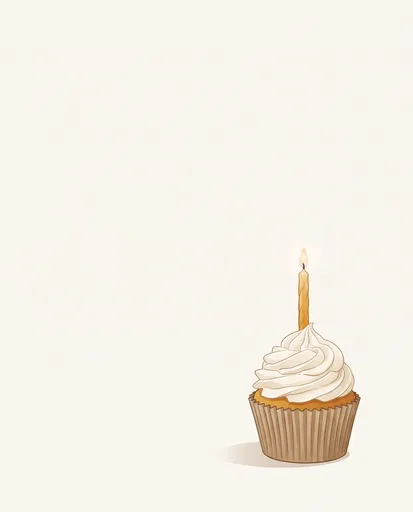 Minimalist Birthday Cupcake With Lit Candle