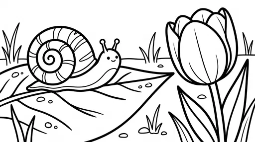 Cute Snail and Tulip Coloring Page