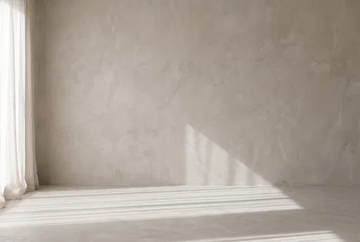 Minimalist Limewash Wall With Sunlit Curtain Shadows