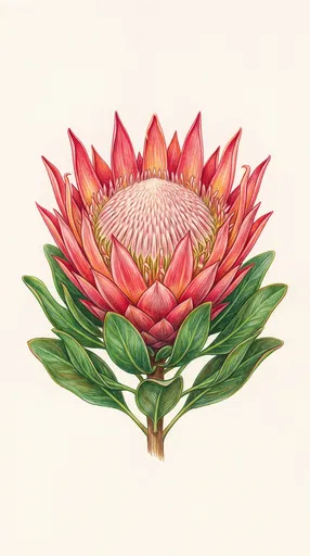 Colored Pencil King Protea Flower Illustration