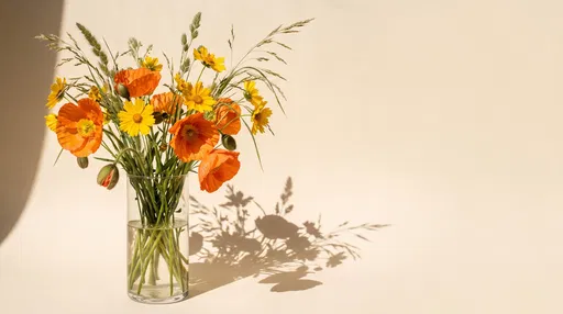 Orange Poppies and Yellow Wildflowers in Vase