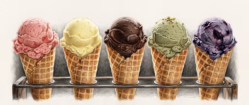 Colored Pencil Drawing of Five Gelato Cones