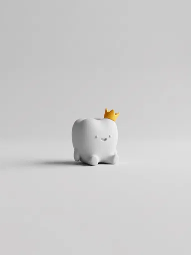 Matte White Tooth Character With Crown