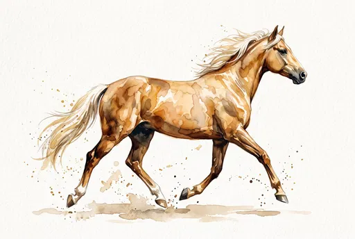 Watercolor Illustration of Trotting Palomino Horse
