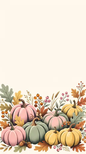 Pastel Pumpkin and Autumn Leaves Border