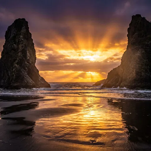 Golden Sunset Between Coastal Sea Stacks