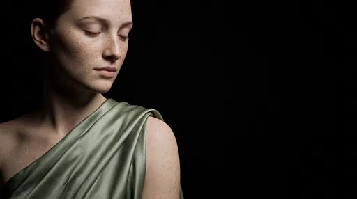Serene Freckled Woman in Sage Silk