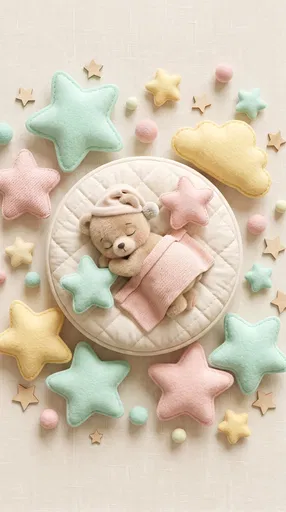 Sleeping Baby Bear with Pastel Plush Stars