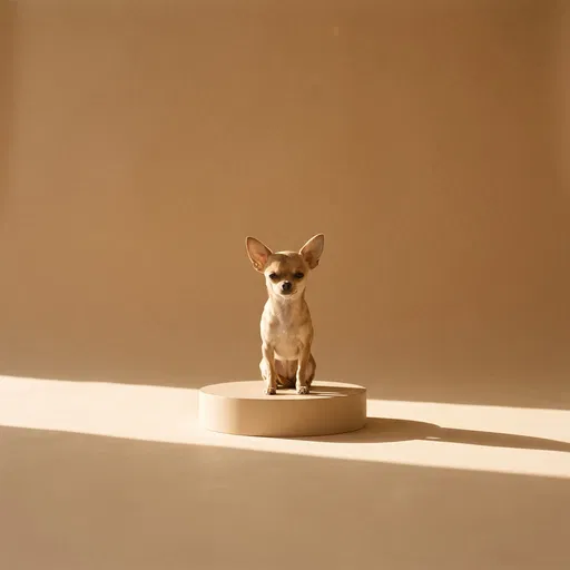 Chihuahua Sitting on Minimalist Studio Pedestal