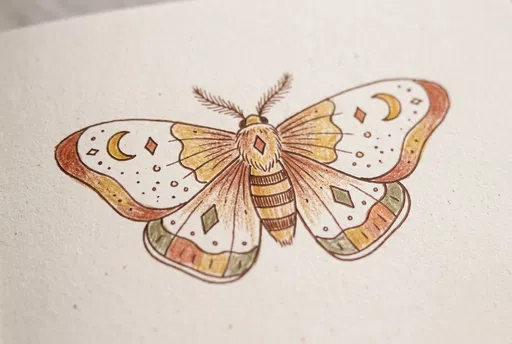 Hand-Drawn Celestial Moth Illustration on Paper