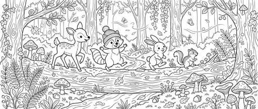 Woodland Animals Parade Coloring Page