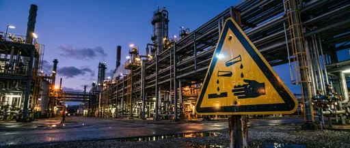 Corrosive Warning Sign at Chemical Refinery
