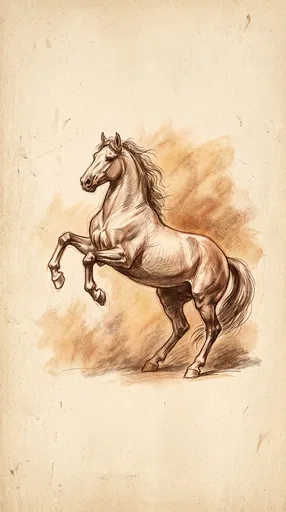 Classical Sepia Sketch of Rearing Stallion