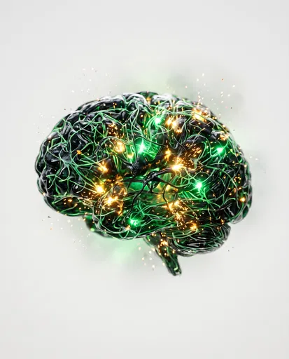 Glowing Obsidian and Green Neural Brain